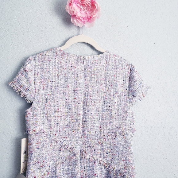 Eliza J Blue Tweed Fringe Cap Sleeve Dress - Picture 11 of 11